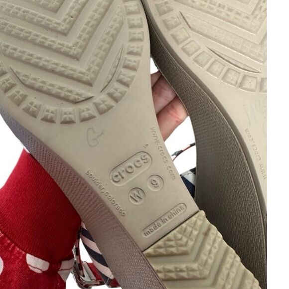 CROCS Navy and White Striped Wedges - Picture 7 of 9